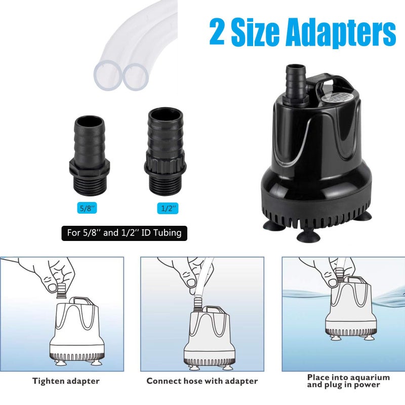 hygger 215 GPH Quick Water Change Aquarium Pump Submersible Fountain Water Pump Fish Tank Pond Drain Transfer Pump with 2 Adaptors - Image 3